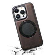 For iPhone 16 Pro Max Denior A14 Skin Feel Rotating Holder MagSafe Phone Case(Brown)