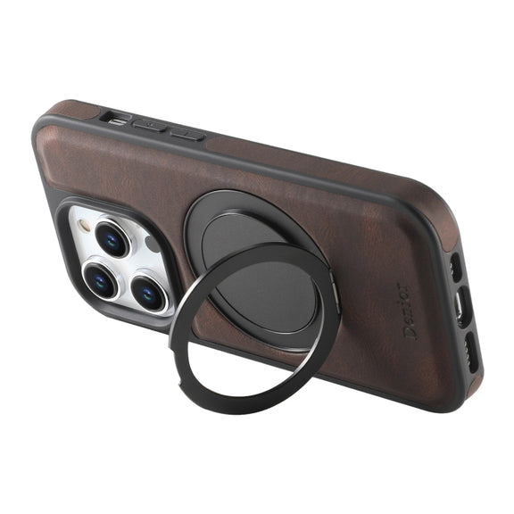 For iPhone 16 Pro Max Denior A14 Skin Feel Rotating Holder MagSafe Phone Case(Brown)