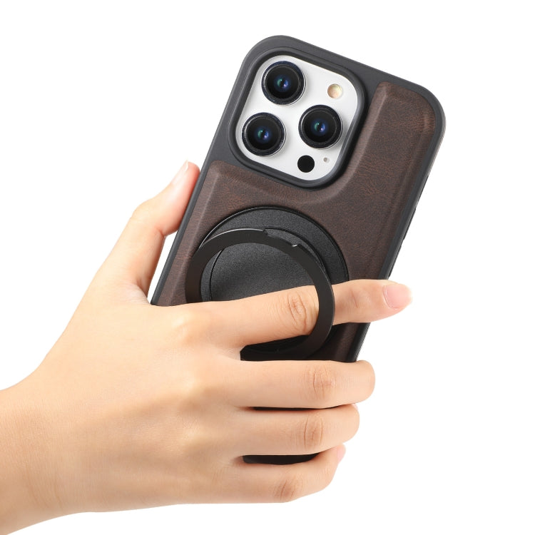 For iPhone 16 Pro Max Denior A14 Skin Feel Rotating Holder MagSafe Phone Case(Brown)