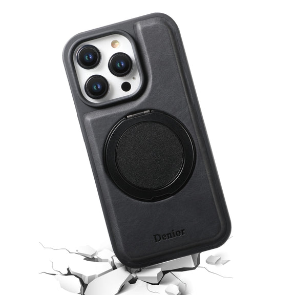 For iPhone 16 Pro Max Denior A14 Skin Feel Rotating Holder MagSafe Phone Case(Black)