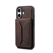 For iPhone 16 Denior D18 Skin Feel Rotating Holder MagSafe Detachable Card Slot Phone Case(Brown)