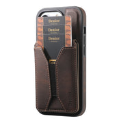 For iPhone 16 Plus Denior D18 Skin Feel Rotating Holder MagSafe Detachable Card Slot Phone Case(Brown)