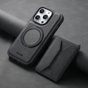 For iPhone 16 Pro Max Denior D18 Skin Feel Rotating Holder MagSafe Detachable Card Slot Phone Case(Black)