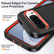 For Google Pixel 9 Pro Rugged PC + Silicone Phone Case with Holder(Black+Orange)