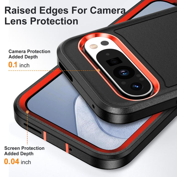 For Google Pixel 9 Pro Rugged PC + Silicone Phone Case with Holder(Black+Orange)