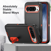 For Google Pixel 9 Pro Rugged PC + Silicone Phone Case with Holder(Black+Orange)