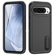 For Google Pixel 9 Pro Rugged PC + Silicone Phone Case with Holder(Black)