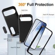 For Google Pixel 9 Pro Rugged PC + Silicone Phone Case with Holder(Black)