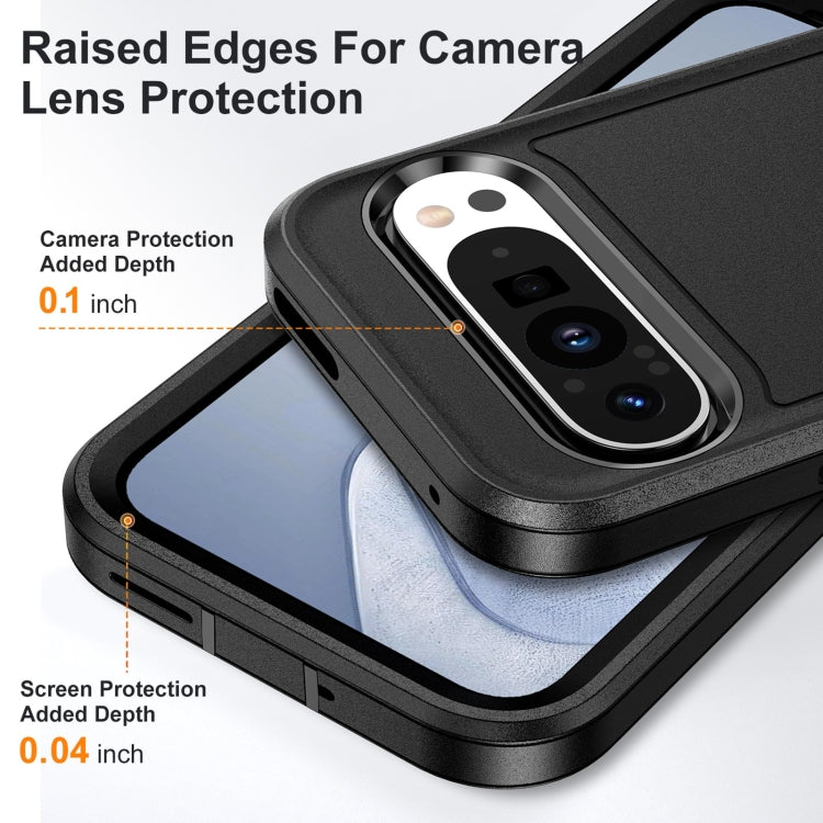 For Google Pixel 9 Pro Rugged PC + Silicone Phone Case with Holder(Black)