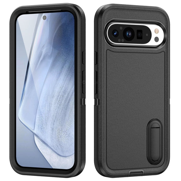 For Google Pixel 9 Pro Rugged PC + Silicone Phone Case with Holder(Black)