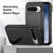 For Google Pixel 9 Pro Rugged PC + Silicone Phone Case with Holder(Black)