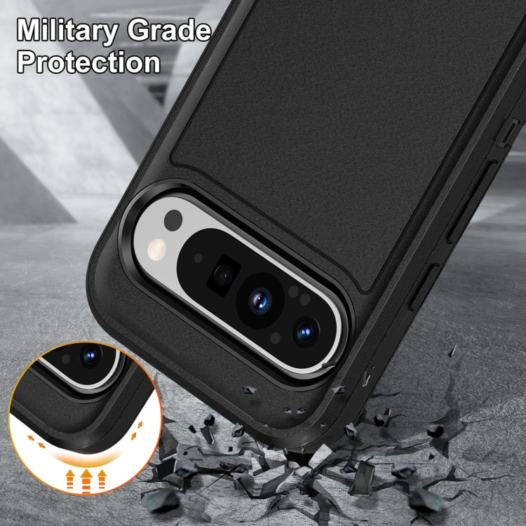 For Google Pixel 9 Pro Rugged PC + Silicone Phone Case with Holder(Black)
