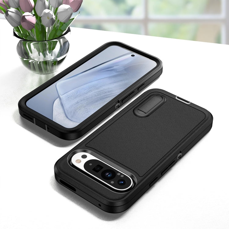 For Google Pixel 9 Pro Rugged PC + Silicone Phone Case with Holder(Black)