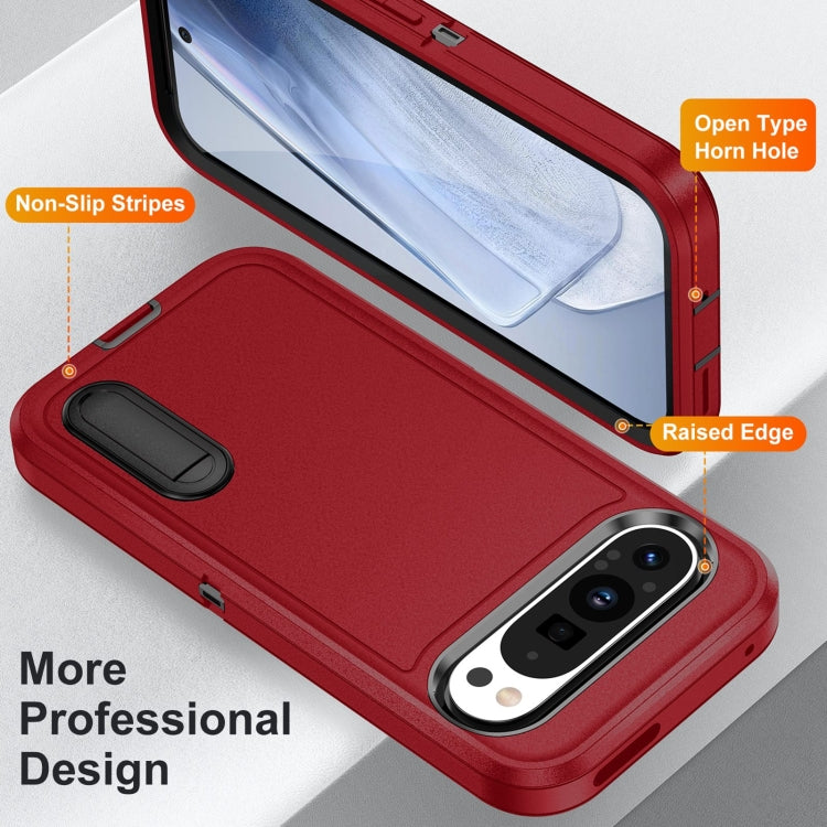 For Google Pixel 9 Pro Rugged PC + Silicone Phone Case with Holder(Red+Black)