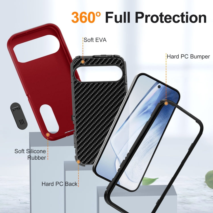 For Google Pixel 9 Pro Rugged PC + Silicone Phone Case with Holder(Red+Black)