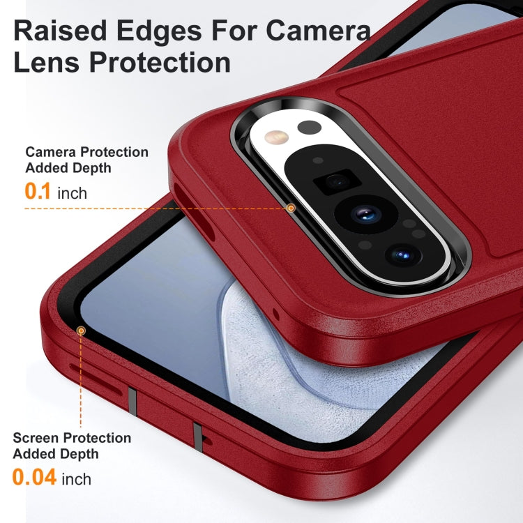 For Google Pixel 9 Pro Rugged PC + Silicone Phone Case with Holder(Red+Black)