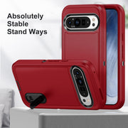 For Google Pixel 9 Pro Rugged PC + Silicone Phone Case with Holder(Red+Black)