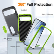 For Google Pixel 9 Pro Rugged PC + Silicone Phone Case with Holder(Grey+Fresh Green)
