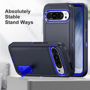 For Google Pixel 9 Pro Rugged PC + Silicone Phone Case with Holder(Dark Blue+Royal Blue)