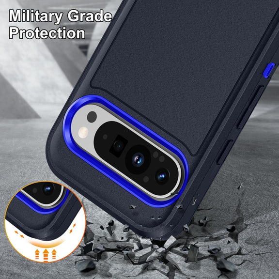 For Google Pixel 9 Pro Rugged PC + Silicone Phone Case with Holder(Dark Blue+Royal Blue)