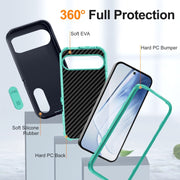 For Google Pixel 9 Pro Rugged PC + Silicone Phone Case with Holder(Dark Blue+Light Green)