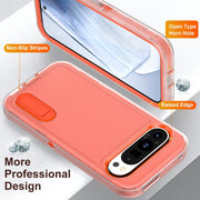 For Google Pixel 9 Pro Rugged PC + Silicone Phone Case with Holder(Transparent+Orange)
