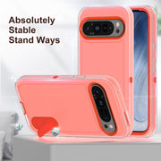 For Google Pixel 9 Pro Rugged PC + Silicone Phone Case with Holder(Transparent+Orange)
