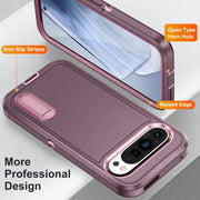 For Google Pixel 9 Pro Rugged PC + Silicone Phone Case with Holder(Purple+Pink)