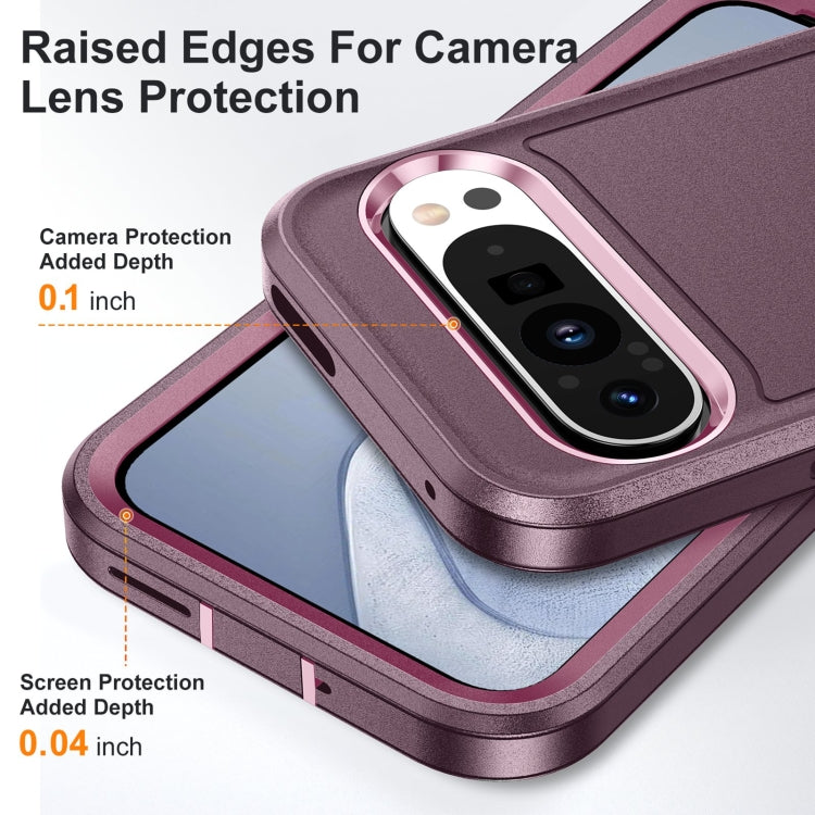 For Google Pixel 9 Pro Rugged PC + Silicone Phone Case with Holder(Purple+Pink)