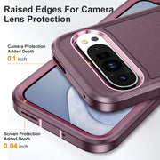 For Google Pixel 9 Pro Rugged PC + Silicone Phone Case with Holder(Purple+Pink)