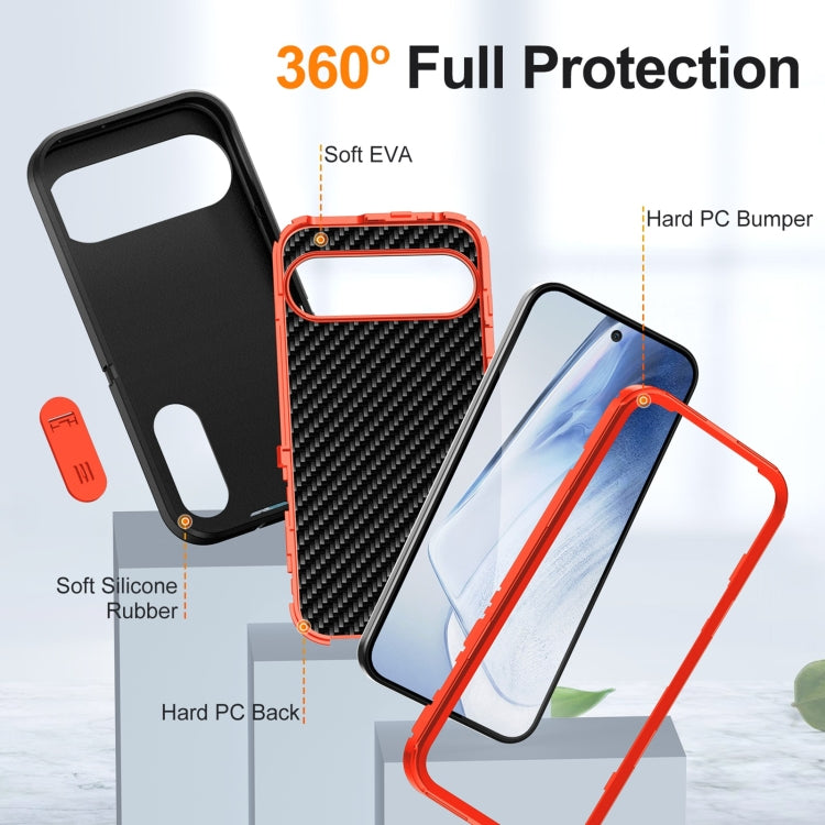 For Google Pixel 9 Rugged PC + Silicone Phone Case with Holder(Black+Orange)
