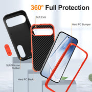 For Google Pixel 9 Rugged PC + Silicone Phone Case with Holder(Black+Orange)