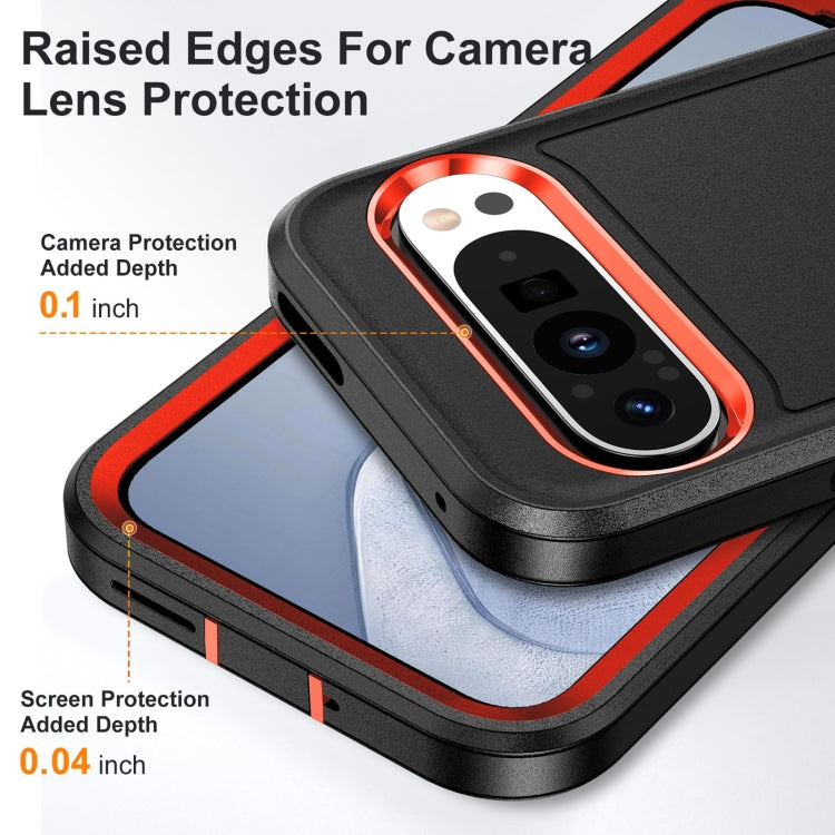For Google Pixel 9 Rugged PC + Silicone Phone Case with Holder(Black+Orange)