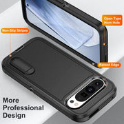 For Google Pixel 9 Rugged PC + Silicone Phone Case with Holder(Black)