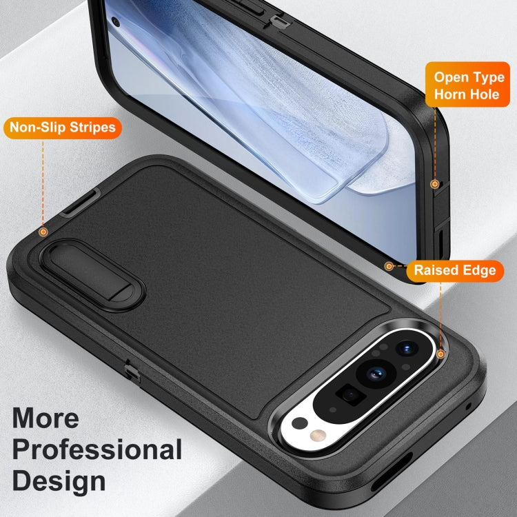 For Google Pixel 9 Rugged PC + Silicone Phone Case with Holder(Black)