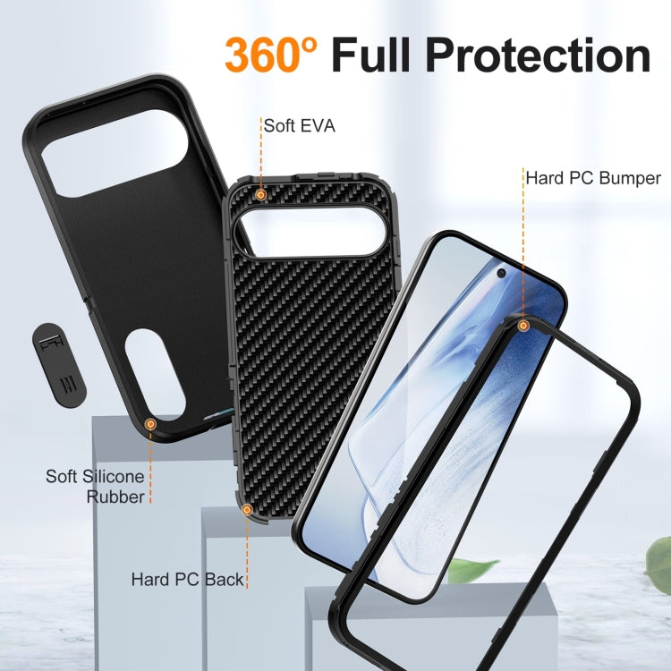 For Google Pixel 9 Rugged PC + Silicone Phone Case with Holder(Black)