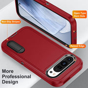 For Google Pixel 9 Rugged PC + Silicone Phone Case with Holder(Red+Black)