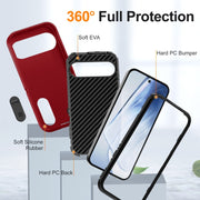 For Google Pixel 9 Rugged PC + Silicone Phone Case with Holder(Red+Black)
