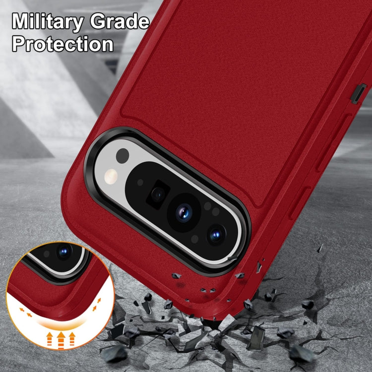 For Google Pixel 9 Rugged PC + Silicone Phone Case with Holder(Red+Black)