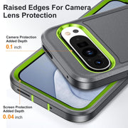 For Google Pixel 9 Rugged PC + Silicone Phone Case with Holder(Grey+Fresh Green)