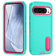 For Google Pixel 9 Rugged PC + Silicone Phone Case with Holder(Light Green+Rose Red) - Google Cases by PMC TechLife | Online Shopping South Africa | PMC TechLife | Buy Now Pay Later Mobicred