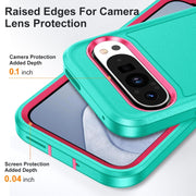 For Google Pixel 9 Rugged PC + Silicone Phone Case with Holder(Light Green+Rose Red)