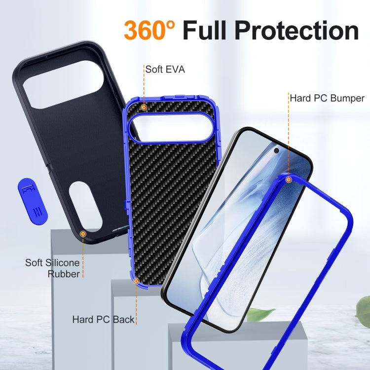 For Google Pixel 9 Rugged PC + Silicone Phone Case with Holder(Dark Blue+Royal Blue)