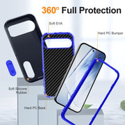 For Google Pixel 9 Rugged PC + Silicone Phone Case with Holder(Dark Blue+Royal Blue)
