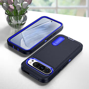 For Google Pixel 9 Rugged PC + Silicone Phone Case with Holder(Dark Blue+Royal Blue)