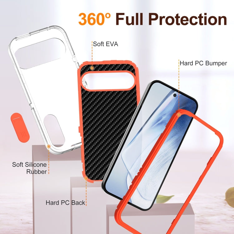 For Google Pixel 9 Rugged PC + Silicone Phone Case with Holder(Transparent+Orange)