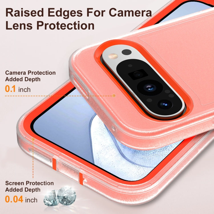 For Google Pixel 9 Rugged PC + Silicone Phone Case with Holder(Transparent+Orange)
