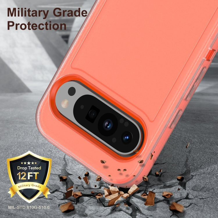 For Google Pixel 9 Rugged PC + Silicone Phone Case with Holder(Transparent+Orange)