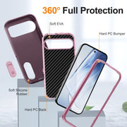 For Google Pixel 9 Rugged PC + Silicone Phone Case with Holder(Purple+Pink)
