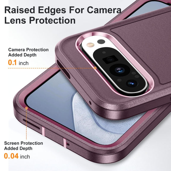 For Google Pixel 9 Rugged PC + Silicone Phone Case with Holder(Purple+Pink)